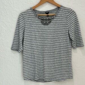 J. Crew Gray & White Striped Short Sleeve Tee